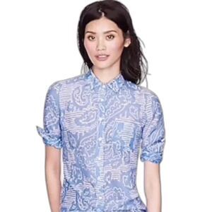 J. Crew Cotton Silk Striped Paisley Blue Buttondown Shirt Size 8